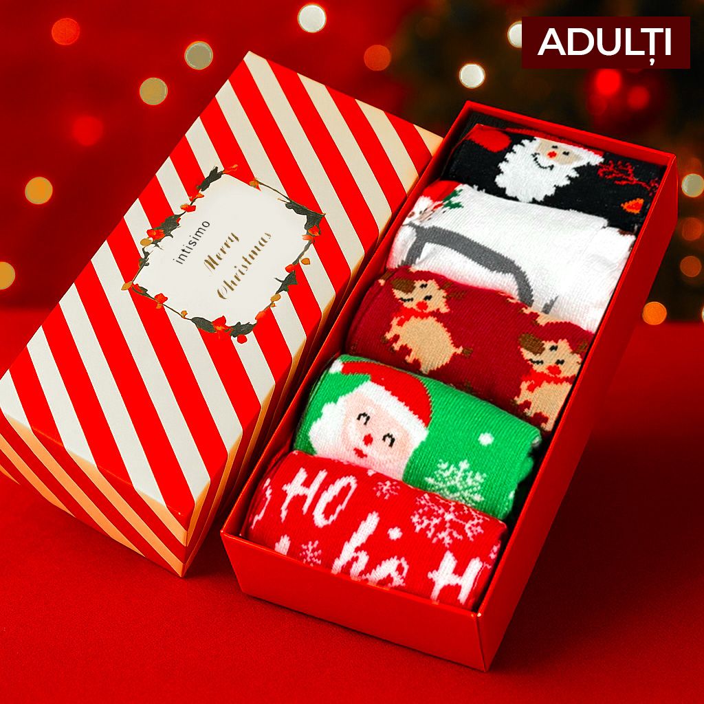 Set 5 Perechi Sosete Craciun, Cutie Inclusa + Transport Gratuit